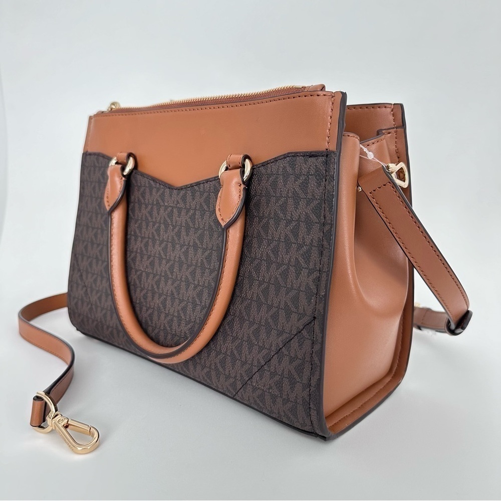 Michael Kors Everly Medium Satchel Crossbody Bag Brown Acorn Designer Purse - Picture 9 of 16